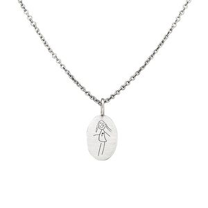 Necklace, sterling silver, 20x12mm matte oval with girl design, 18 inches with lobster claw clasp. Sold individually.