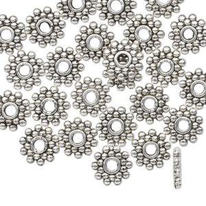 Bead, antiqued "pewter" (zinc-based alloy), 8.5x2mm beaded rondelle with dots. Sold per pkg of 24.