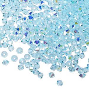 Bead 144pk aqua bohemica AB, Preciosa Czech crystal 3mm bicone