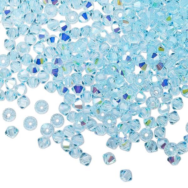 Bead 144pk aqua bohemica AB, Preciosa Czech crystal 3mm bicone image number 0