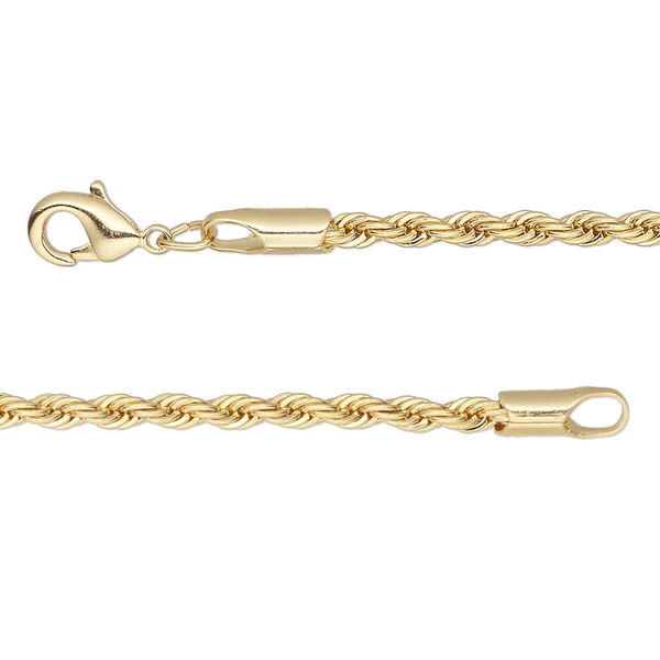 Chain, gold-finished brass, 2.4mm rope, 24 inches with lobster claw clasp. Sold individually. image number 0