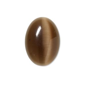 Cabochon, cat's eye glass (fiber optic glass), brown, 25x18mm calibrated oval, quality grade. Sold per pkg of 4.