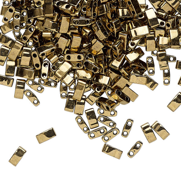 Seed bead, TILA®, glass, pkg/10g, 5x2.3mm half tila rectangle, opaque metallic dark bronze, (HTL-457). image number 0