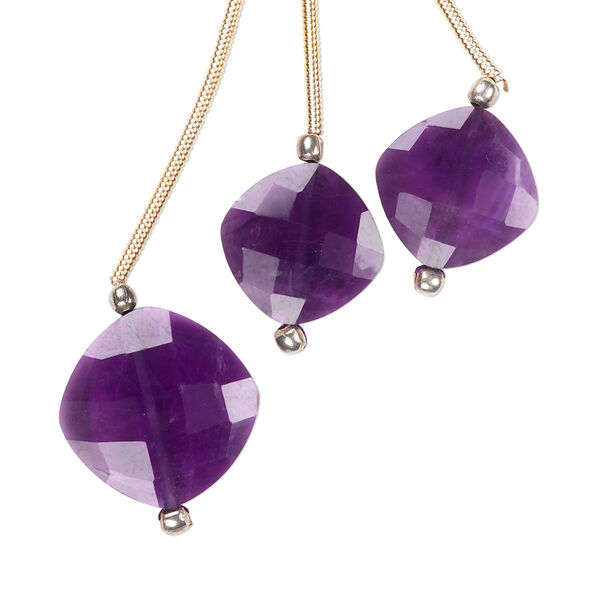 Bead, amethyst (natural), dark, (2) 11x11mm and (1) 14x14mm hand-cut faceted checkerboard, B grade, Mohs hardness 7. Sold per 3-piece set. image number 0