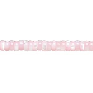 Bead, mother-of-pearl shell (dyed), pkg/16 inches, pink, 5x2mm heishi.