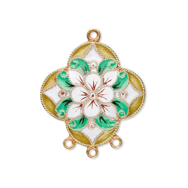 Drop, cloisonné, enamel and "vermeil," multicolored, 24.5x24mm flower with 3 loops. Sold individually. image number 0