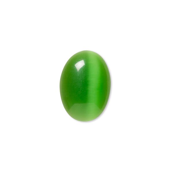 Cabochon, cat's eye glass (fiber optic glass), green, 18x13mm calibrated oval, quality grade. Sold per pkg of 6. image number 0
