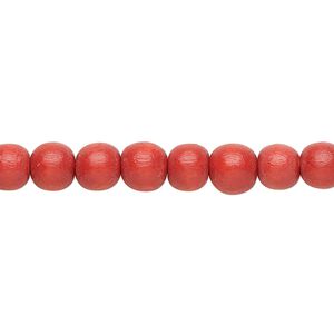 Bead 1pkg1, Taiwanese cheesewood (dyed / waxed), dark orange, 5-6mm round, 15-1/2 to 16 inches.