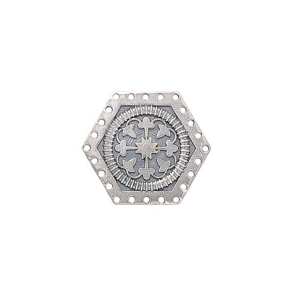 Drop, antiqued sterling silver, pkg/1, 19x19mm single-sided flat hexagon. image number 0