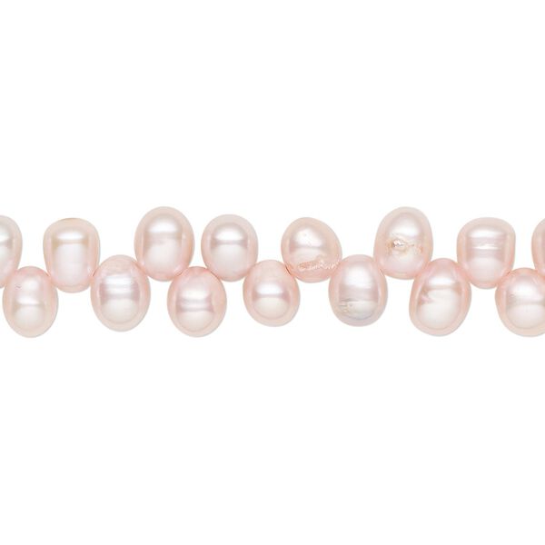 Pearl, cultured freshwater (dyed), blush, 6x4mm-7x5mm top-drilled rice with 0.4-0.5mm hole, D grade, Mohs hardness 2-1/2 to 4. Sold per 15-inch strand. image number 0