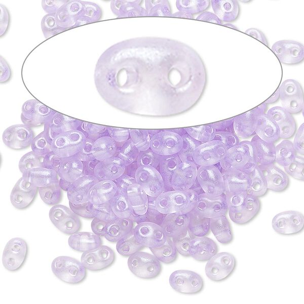 Seed bead, Preciosa Twin™ Czech glass, pkg/10g, 5x2.5mm oval, translucent lavender terra pearl clear, (08128). image number 0