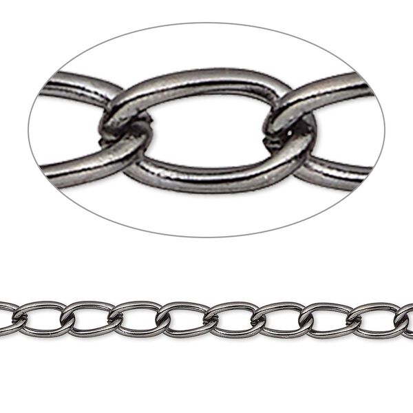 Chain, gunmetal-plated brass, 4mm curb. Sold per pkg of 5 feet. image number 0