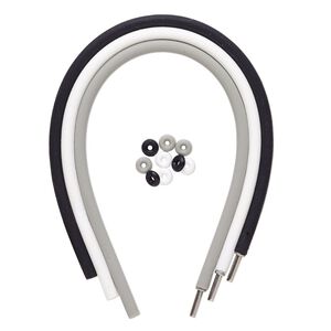 Bracelet cord, silicone and stainless steel, black / white / grey, 4mm round, 7-1/2 inches with pop-style clasp. Sold per pkg of 3.