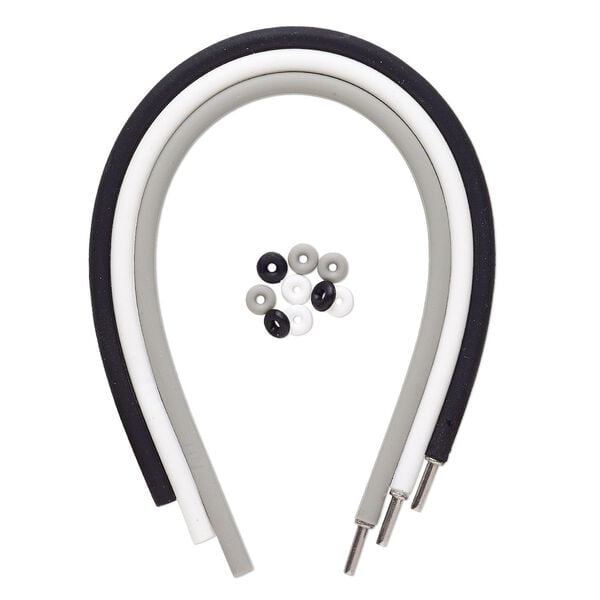 Bracelet cord, silicone and stainless steel, black / white / grey, 4mm round, 7-1/2 inches with pop-style clasp. Sold per pkg of 3. image number 0