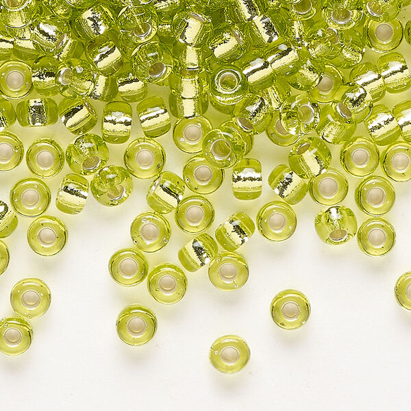 Seed bead, Miyuki, glass, pkg/25g, #6 rocaille, transparent silver-lined chartreuse (RR-14). image number 0