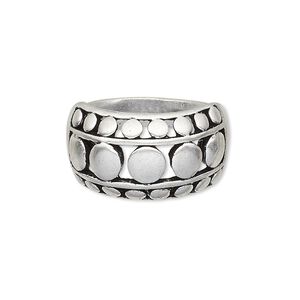 Ring, antique silver-plated "pewter" (zinc-based alloy), 13mm wide with flat beaded design, size 9. Sold individually.