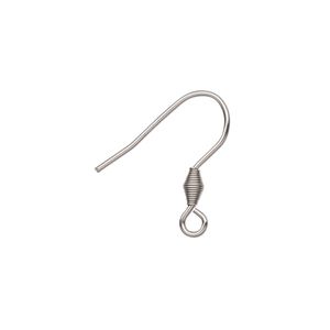 Ear wire fishhook 1pkg20, 21mm / 5x3mm coil / open loop, 21 gauge stainless steel 10 pair