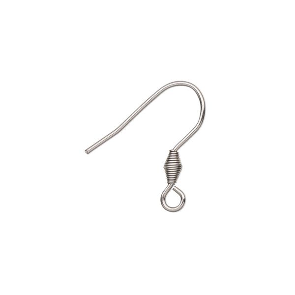 Ear wire fishhook 1pkg20, 21mm / 5x3mm coil / open loop, 21 gauge stainless steel 10 pair image number 0