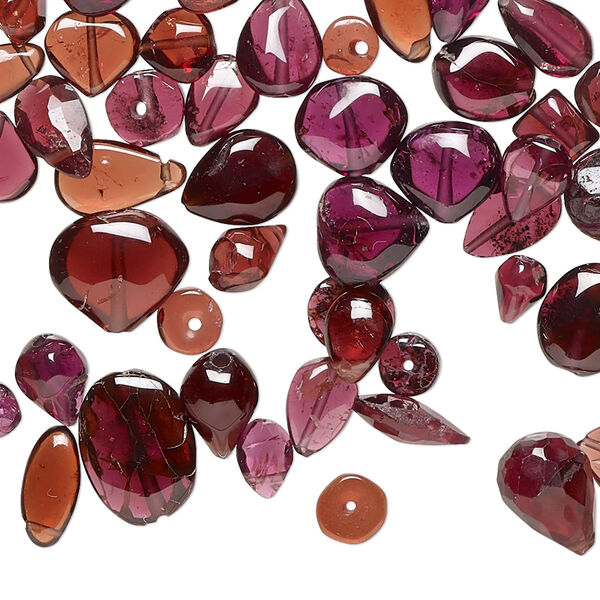 Bead mix, rhodolite garnet and garnet (natural), 4mm-11x8mm hand-cut top- and center-drilled mixed shapes with 0.4-1.4mm hole, C grade, Mohs hardness 7 to 7-1/2. Sold per 1-ounce pkg, approximately 75-85 beads. image number 0
