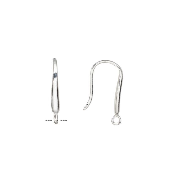 Ear wire fishhook 1pkg2 sterling silver, 18mm / 16x2mm flat teardrop / open loop, 17 gauge 1 pair image number 0