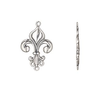 Drop, antiqued sterling silver, 19x15mm fleur-de-lis with 3 loops. Sold individually.