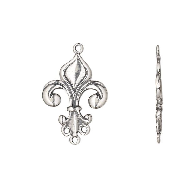 Drop, antiqued sterling silver, 19x15mm fleur-de-lis with 3 loops. Sold individually. image number 0