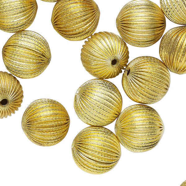 Bead, raw brass, 20mm corrugated round. Sold per pkg of 24. image number 0