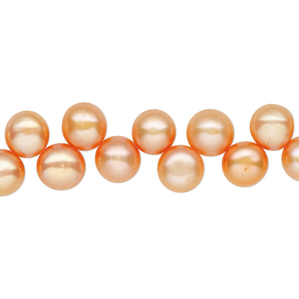 Pearl, cultured freshwater (dyed), day lily, 6-7mm top-drilled flat-sided round with 0.4-0.5mm hole, B- grade, Mohs hardness 2-1/2 to 4. Sold per 14-inch strand. image number 0