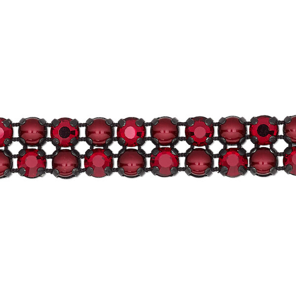 Banding 1pk black plate opaque bordeaux and Siam, Preciosa Rose Viva 12® Czech 10mm wide 4.5mm round 7.75 inch image number 0