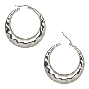 Earring, stainless steel, 39.5mm twisted textured round hoop with latch-back closure. Sold per pair.