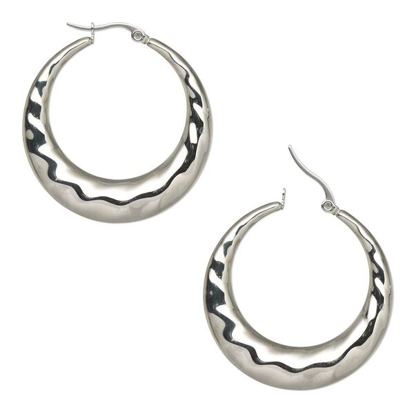 Earring, stainless steel, 39.5mm twisted textured round hoop with latch-back closure. Sold per pair. image number 0
