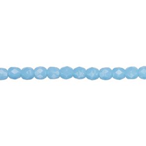 Bead, Czech fire-polished glass, opaque turquoise blue, 4mm faceted round. Sold per 15-1/2" to 16" strand, approximately 100 beads.