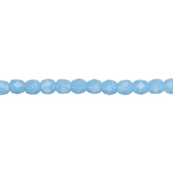 Bead, Czech fire-polished glass, opaque turquoise blue, 4mm faceted round. Sold per 15-1/2" to 16" strand, approximately 100 beads. image number 0