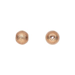 Bead, copper-plated copper, 8mm brushed round. Sold per pkg of 16.