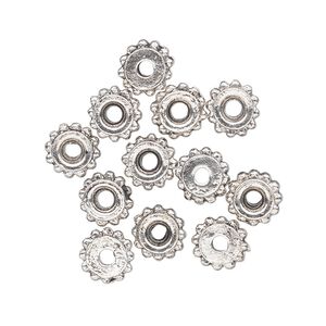 Bead, antiqued "pewter" (zinc-based alloy), 8x5mm studded beaded rondelle with flat side. Sold per pkg of 12.
