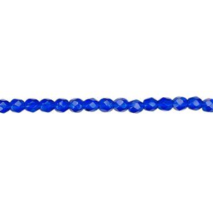 Bead, Czech fire-polished glass, cobalt, 3mm faceted round. Sold per pkg of 1,200 (1 mass).