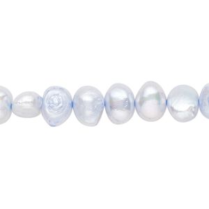 Pearl, cultured freshwater (dyed), misty blue, 6-8mm flat-sided potato with 0.4-0.6mm hole, D grade, Mohs hardness 2-1/2 to 4. Sold per 15-inch strand.