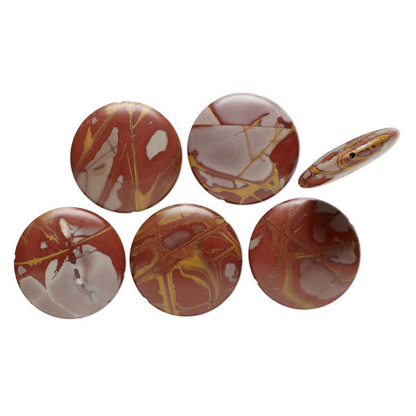 Bead, Noreena jasper (natural), 30mm flat round, B grade, Mohs hardness 6-1/2 to 7. Sold per pkg of 6. image number 0