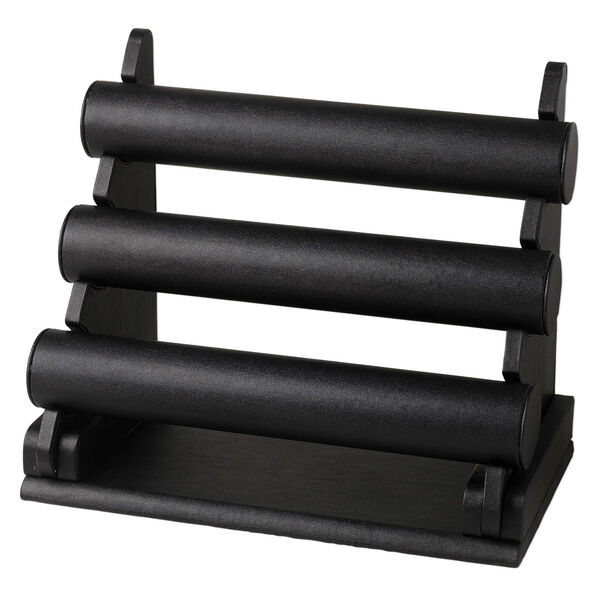 Display, bracelet, leatherette and fiberboard, black, 10-1/4 x 12-1/2 x 7-1/2 inch three-tier. Sold individually. image number 0