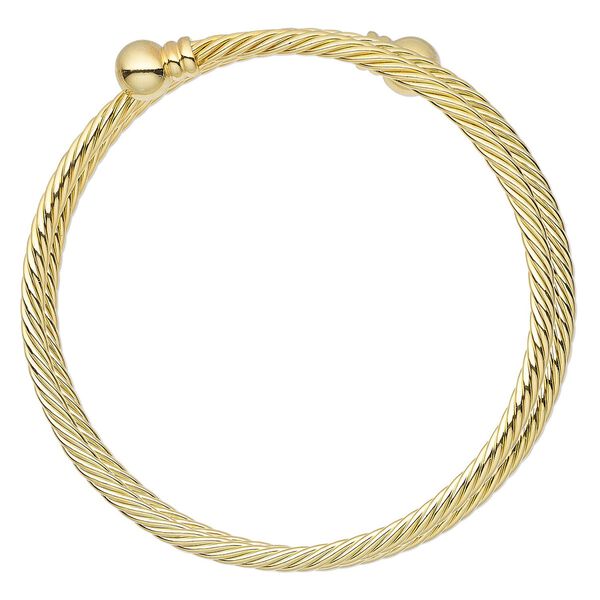 Bracelet, bangle, gold-plated brass, 3.5mm twisted wire with 8mm threaded ball end, adjustable from 7-1/2 to 8 inches. Sold individually. image number 0
