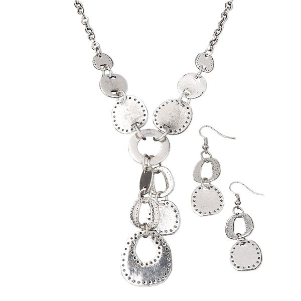 Necklace and earring set, glass rhinestone / epoxy / antique silver-plated "pewter" (zinc-based alloy), clear and black, 3-1/4 inch dangle, 16-inches with 2-inch extender chain and lobster claw clasp, 58x18mm earrings with fishhook ear wire. Sold per set. image number 0