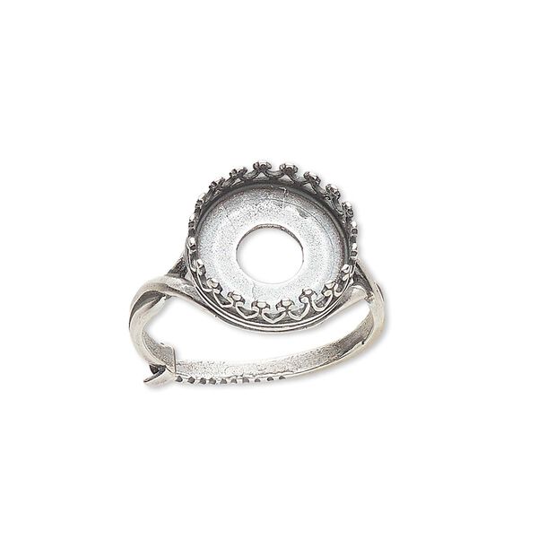 Ring, JBB Findings, antique silver-plated brass, 13.5mm round with 12mm round bezel setting, adjustable from size 6-8. Sold individually. image number 0