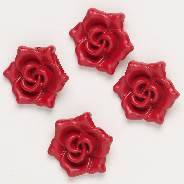 Charm, "pewter" (zinc-based alloy) and enamel, red, 18x16mm flower with hidden loop. Sold per pkg of 4. image number 0