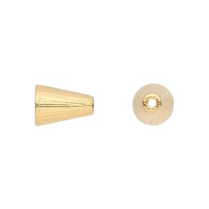 Cone, TierraCast®, gold-plated pewter (tin-based alloy), 12.5x8mm ribbed, 6mm inside diameter. Sold per pkg of 2.