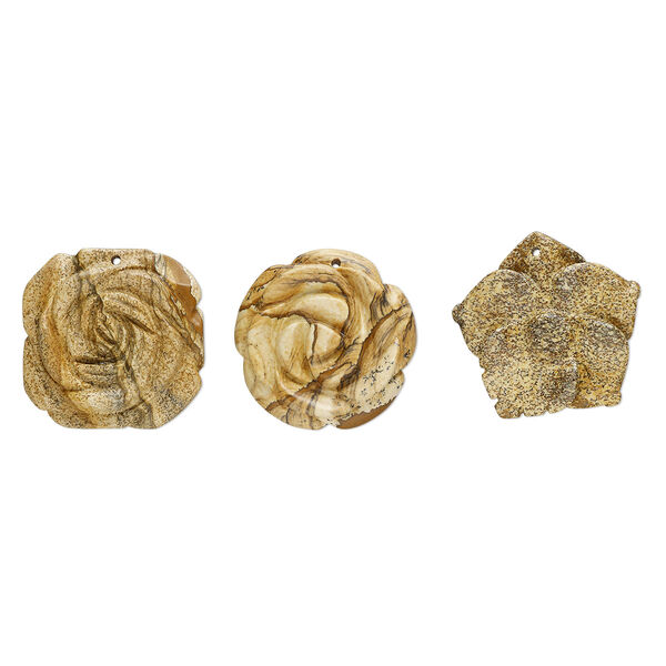 Picture jasper 1pkg3, top-drilled carved flower focal natural B grade, mix 36x30mm-35x35mm image number 0