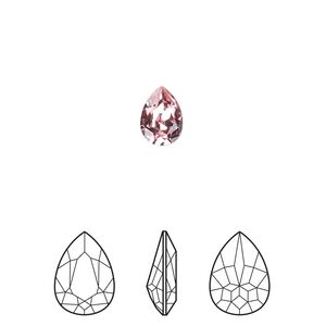 Fancy stone 4pk light rose foil back, Crystal Passions® 8x6mm pear 4320