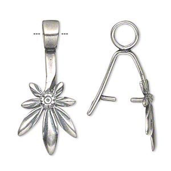 Bail, JBB Findings, ice-pick, antique silver-plated brass, 25x15.5mm leaf with 12mm grip length. Sold individually. image number 0