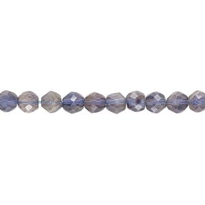Iolite 1pkg1, hand-cut faceted round bead natural 13 inch 5mm