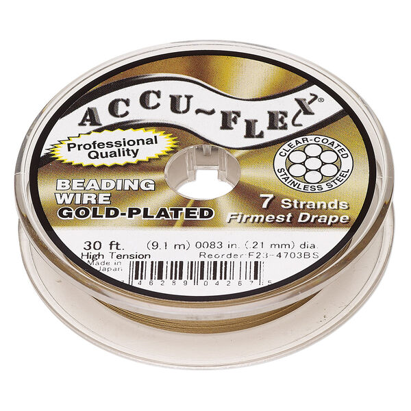 Beading wire, Accu-Flex®, nylon and 24Kt gold-plated stainless steel, clear, 7 strand, 0.0083-inch diameter, high tension. Sold per 30-foot spool. image number 0