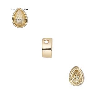 Pendant, Almost Instant Jewelry®, slide, gold-finished "pewter" (zinc-based alloy), 10x7.5mm single-sided teardrop with 8x6mm pear setting. Sold individually.